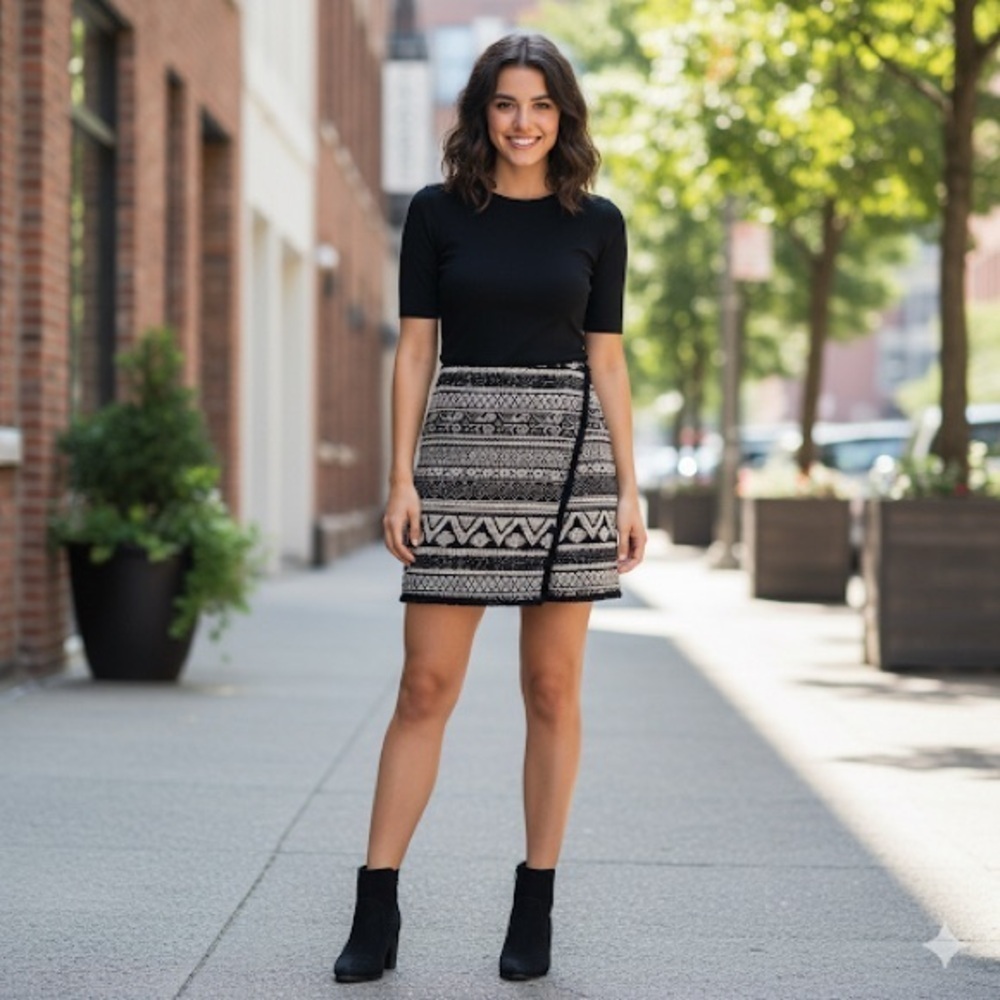 H&M A-Line Wrap Style Aztec Print Skirt Size 10